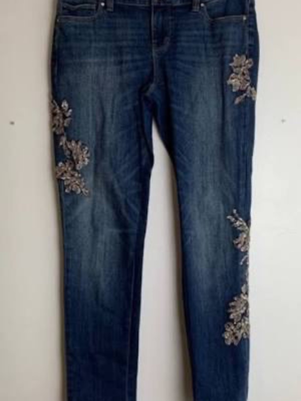 White House Black Market (WHBM) Sequin Lace Slim Straight Jeans (22W)